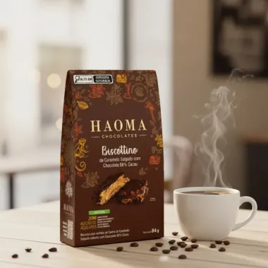 Biscottino Haoma De Caramelo Salgado Com Chocolate 56% Cacau 84g