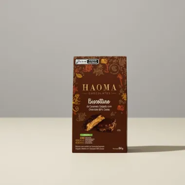 Biscottino Haoma De Caramelo Salgado Com Chocolate 56% Cacau 84g