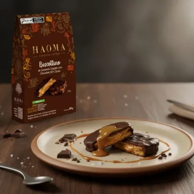 Biscottino Haoma De Caramelo Salgado Com Chocolate 56% Cacau 84g