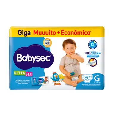 Fralda Babysec Ultrasec Giga Tamanho G 80 Unidades Descartáveis