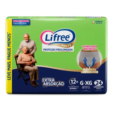 Roupa Íntima Lifree Pants Tamanho G/XG Proteção Prolongada Extra Absorção Unissex 24 Unidades