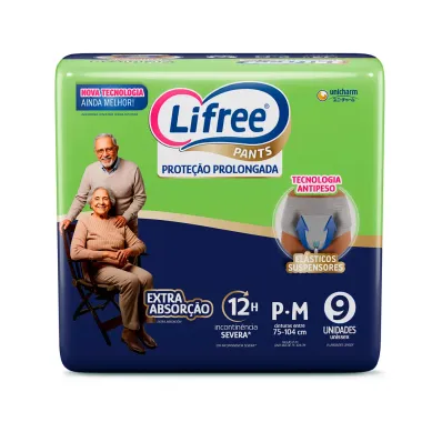 Roupa Íntima Lifree Pants Proteção Prolongada Extra Absorção Tamanho P/M Unissex 9 Unidades