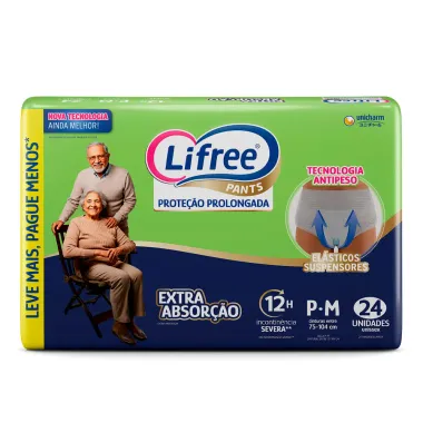 Roupa Íntima Lifree Pants Proteção Prolongada Extra Absorção Tamanho P/M Unissex 24 Unidades