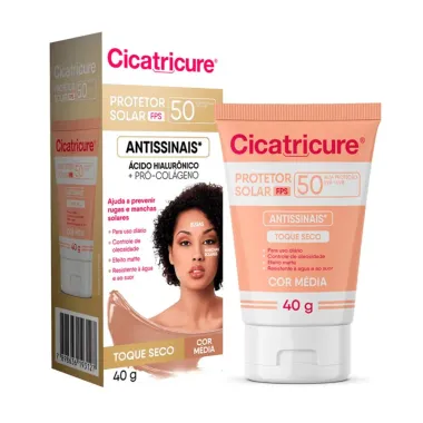 Protetor Solar Cicatricure FPS50 Antissinais Cor Media 2 Toque Seco 40g