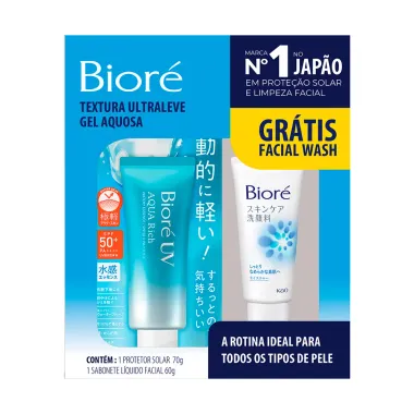 Kit Protetor Solar Bioré Aqua Rich FPS 50 Textura Ultraleve Gel Aquosa 70g e Ganhe Sabonete Líquido Facial Wash 60g