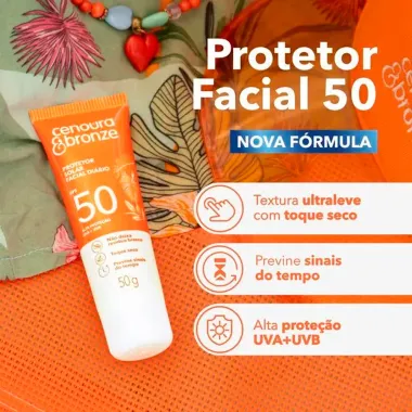 Protetor Solar Facial Diário Cenoura e Bronze FPS 50 Toque Seco 50g