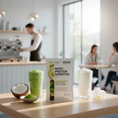 Whey Protein Smoothie Energy Dux Sabor Matcha Coco e Baunilha Sachê 38g