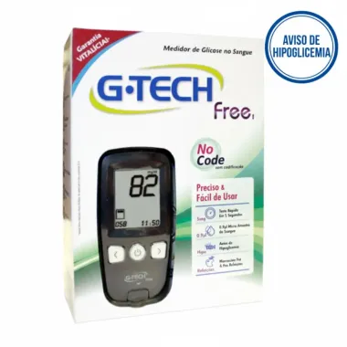 Kit Medidor De Glicose G Tech Free com 10 Tiras + 10 Lancetas + 1 Lancetador