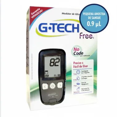 Kit Medidor De Glicose G Tech Free com 10 Tiras + 10 Lancetas + 1 Lancetador