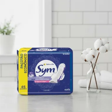 Absorvente Sym Noite e Dia Cobertura Suave com Abas 45 unidades Pacotão Econômico