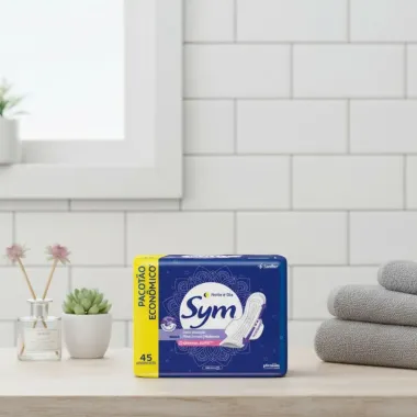 Absorvente Sym Noite e Dia Cobertura Suave com Abas 45 unidades Pacotão Econômico