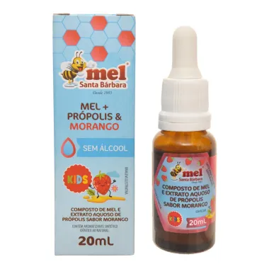 Composto de Mel e Extrato Aquoso de Própolis Santa Bárbara Kids Sabor Morango Sem Álcool 20ml