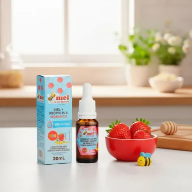 Composto de Mel e Extrato Aquoso de Própolis Santa Bárbara Kids Sabor Morango Sem Álcool 20ml