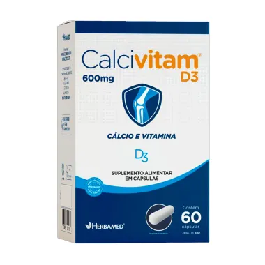 Calcivitam D3 600mg Calcio + Vitamina com 60 Cápsulas