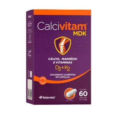 CalciVitam MDK D3 + K2 Cálcio Magnésio e Vitaminas com 60 Cápsulas