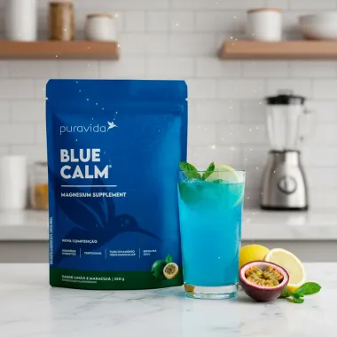 Blue Calm Puravida Magnesium Supplement Sabor Limão e Maracujá Sachê 350g