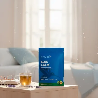 Blue Calm Puravida Magnesium Supplement Sabor Limão e Maracujá Sachê 350g
