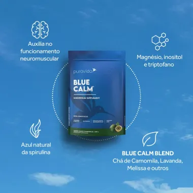 Blue Calm Puravida Magnesium Supplement Sabor Lim&atilde;o e Maracuj&aacute; Sach&ecirc; 350g