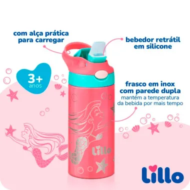 Garrafa Térmica Lill Kids Inox Sereia com Bebedor de Silicone 3+ Anos 350ml