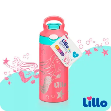 Garrafa Térmica Lill Kids Inox Sereia com Bebedor de Silicone 3+ Anos 350ml