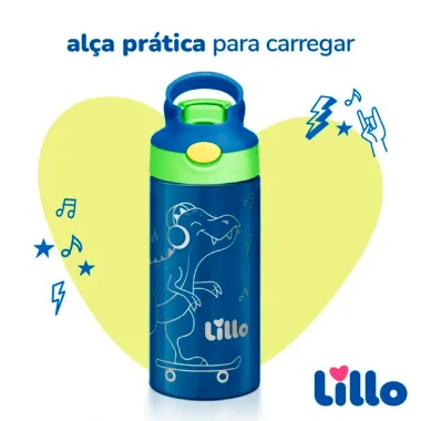 Garrafa Térmica Lill Kids Inox Dinossauro com Bebedor de Silicone 3+ Anos 350ml