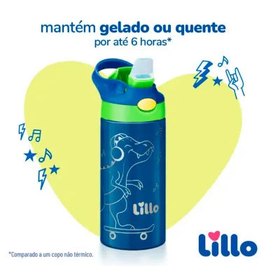 Garrafa Térmica Lill Kids Inox Dinossauro com Bebedor de Silicone 3+ Anos 350ml