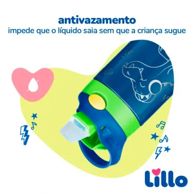 Garrafa Térmica Lill Kids Inox Dinossauro com Bebedor de Silicone 3+ Anos 350ml