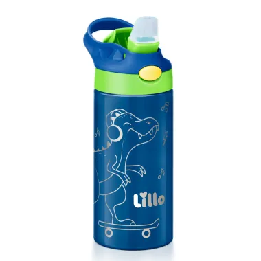 Garrafa Térmica Lill Kids Inox Dinossauro com Bebedor de Silicone 3+ Anos 350ml