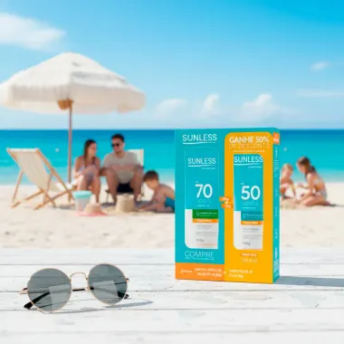 Protetor Solar Sunless FPS 70 Toque Seco 200g e Ganhe 50% de Desconto no Protetor Solar Sunless FPS 50 Toque Seco 120g