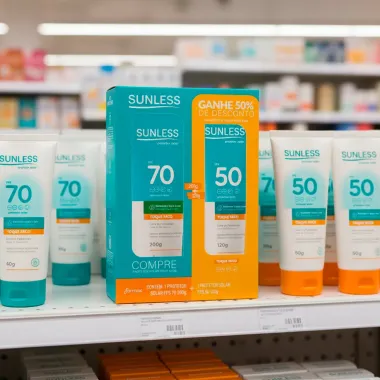 Protetor Solar Sunless FPS 70 Toque Seco 200g e Ganhe 50% de Desconto no Protetor Solar Sunless FPS 50 Toque Seco 120g
