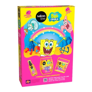 Kit Salon Line SOS Cachos Hidratados Bob Esponja Shampoo Cabelo e Corpo 2 em 1 300ml e Creme Multifuncional 3 em 1 300ml