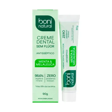 Enxaguante Bucal Boni Natural Menta e Melaleuca Sem Flúor 250ml e Creme Dental Menta e Melaleuca Sem Flúor 90g