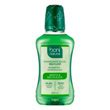 Enxaguante Bucal Boni Natural Menta e Melaleuca Sem Flúor 250ml e Creme Dental Menta e Melaleuca Sem Flúor 90g
