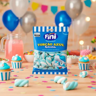 Marshmallows Fini Tor&ccedil;&atilde;o Azul Recheadinho Sabor Nata com Recheio de Groselha 80g