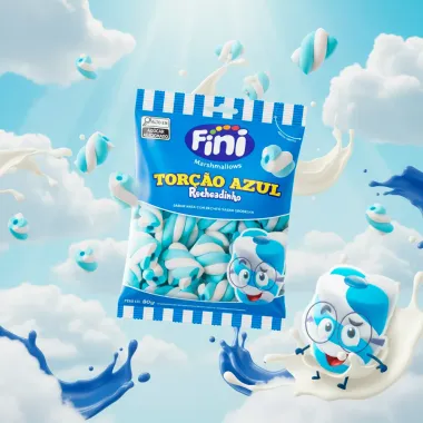 Marshmallows Fini Tor&ccedil;&atilde;o Azul Recheadinho Sabor Nata com Recheio de Groselha 80g