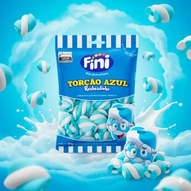 Marshmallows Fini Tor&ccedil;&atilde;o Azul Recheadinho Sabor Nata com Recheio de Groselha 80g