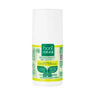 Desodorante Boni Natural Roll-on Sem Alumínio com Óleo de Coco e Toranja 55ml