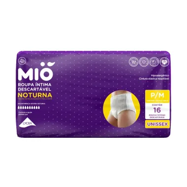 Roupa Int&iacute;ma Mi&oacute; Descart&aacute;vel Noturna Tamanho P/M 16 Unidades