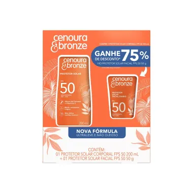 Protetor Solar Corporal e Facial Cenoura & Bronze com 2 Unidades Fps50 200ml