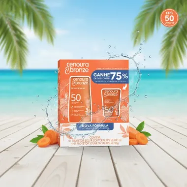 Protetor Solar Corporal e Facial Cenoura & Bronze com 2 Unidades Fps50 200ml