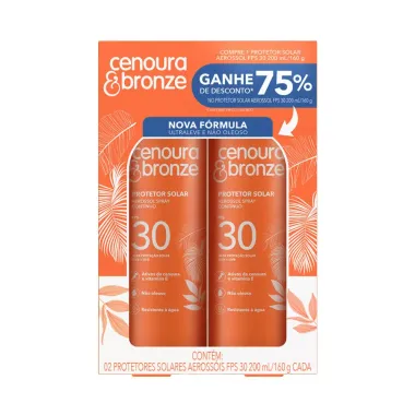 Protetor Solar Aerosol Cenoura & Bronze com 2 Unidades Leve Mais Pague Menos Fps30 200ml cada