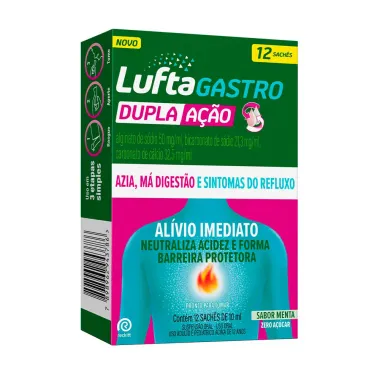 LuftaGastro Dupla A&ccedil;&atilde;o Sabor Menta com 12 Sach&ecirc;s de 10ml cada