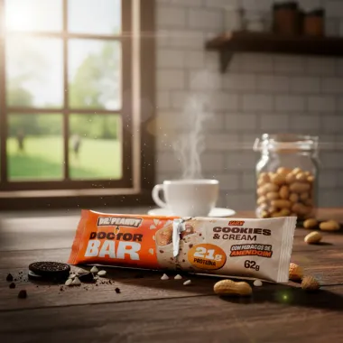 Doctor Bar Dr Penaut Sabor Cookies e Cream com Peda&ccedil;os de Amendoim com 21g de Prote&iacute;na 62g