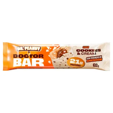 Doctor Bar Dr Penaut Sabor Cookies e Cream com Peda&ccedil;os de Amendoim com 21g de Prote&iacute;na 62g