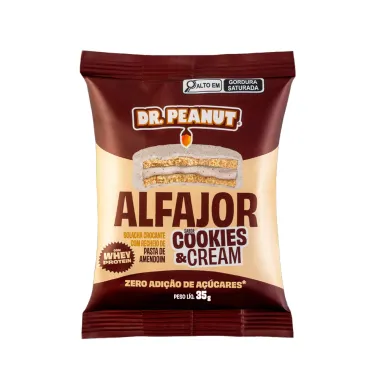 Alfajor Dr. Peanut Sabor Cookies & Cream com Recheio Pasta de Amendoim 35g