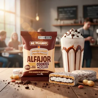 Alfajor Dr. Peanut Sabor Cookies & Cream com Recheio Pasta de Amendoim 35g