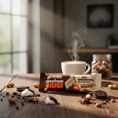 Doctor Wafer Dr. Peanut Sabor Cookies e Cream com Cobertura de Chocolate 6g de Prote&iacute;na 25g