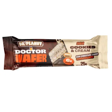 Doctor Wafer Dr. Peanut Sabor Cookies e Cream com Cobertura de Chocolate 6g de Prote&iacute;na 25g