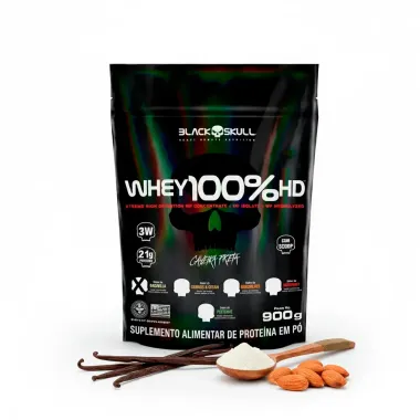 Whey Black Skull 100%Hd Caveira Preta Refil Sabor Baunilha 900g