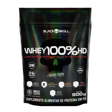 Whey 100% HD Black Skull Caveira Preta Sabor Cookies & Cream Sachê 900g